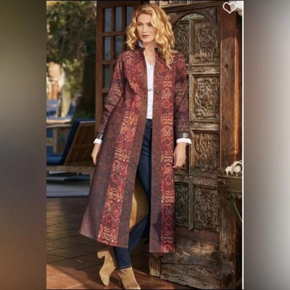 Soft Surroundings Icon Bedouin Duster XL Quited Jacket Coat Long Line Boho NWT